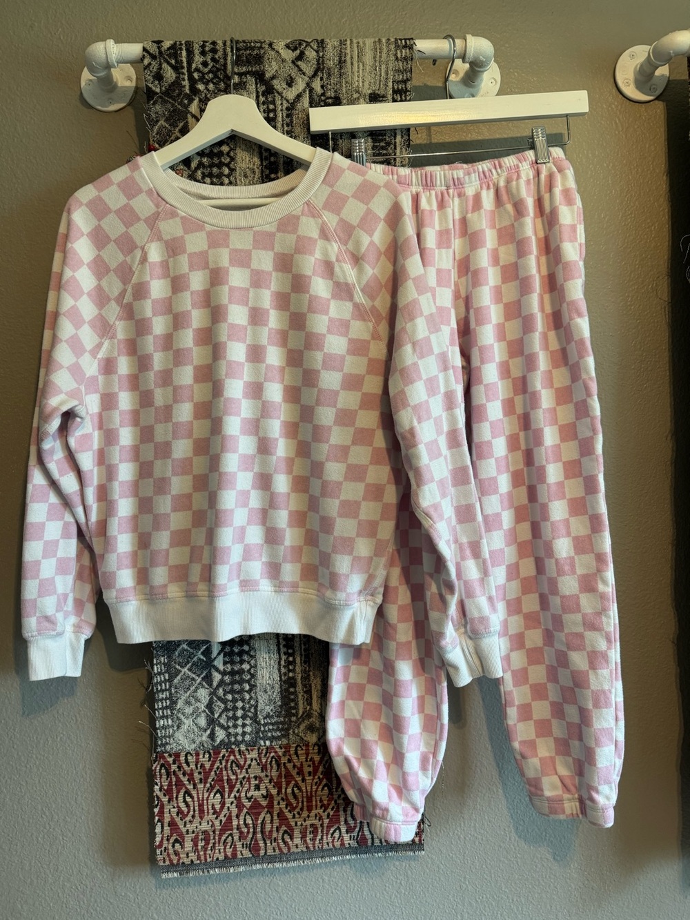 Grayson Threads Pink and White Checker lounge Set. Cozy and cute!